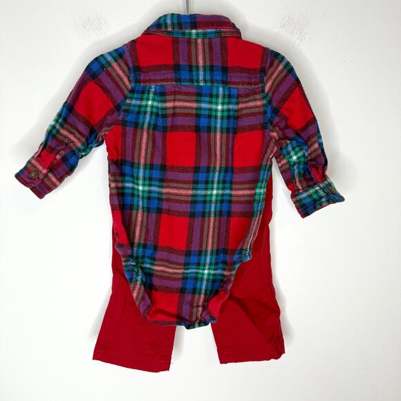 OshKosh B'Gosh Cat & Jack Plaid Flannel Pants Set In Red Blue 9 Months - Picture 4 of 10